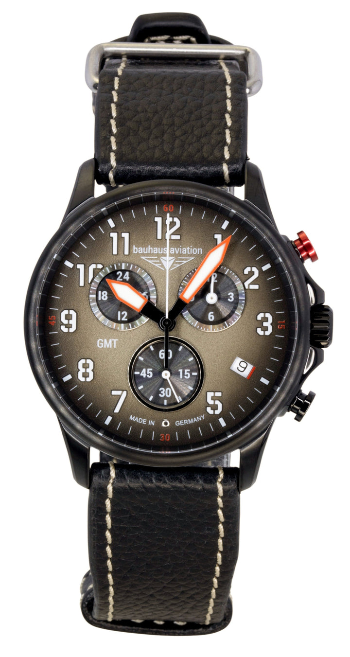 Bauhaus Aviation Chronograph Leather Strap Brown Dial Quartz 28861 100M Men's Watch