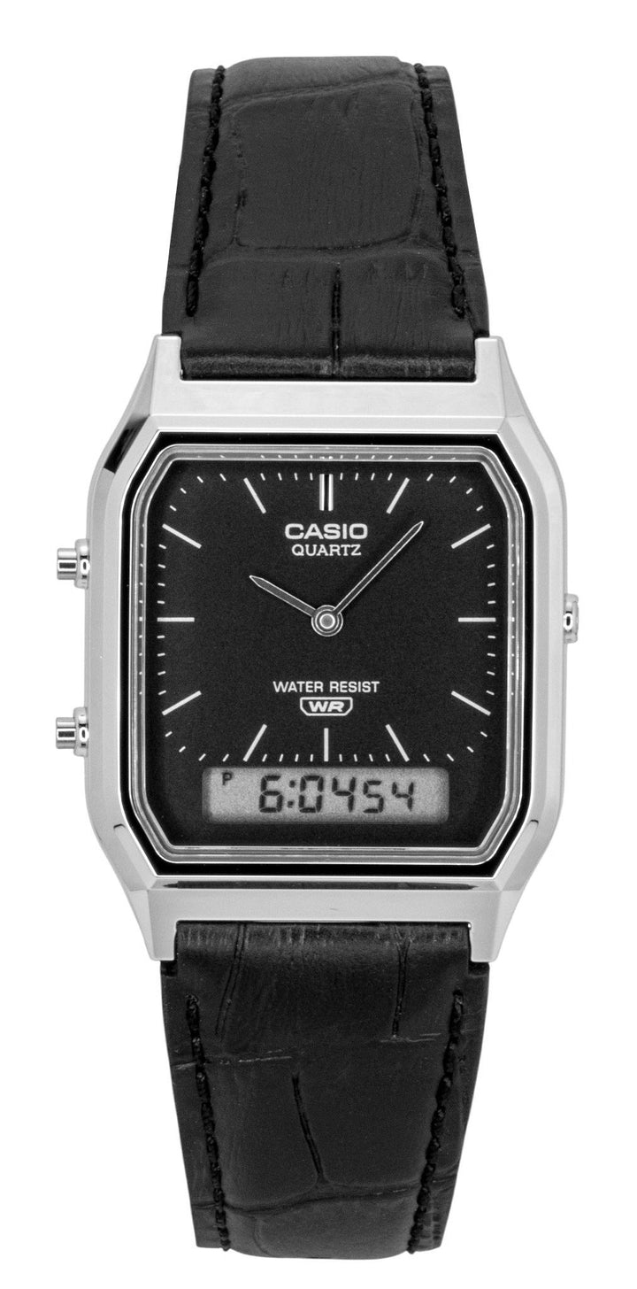 Casio Vintage Analog Digital Leather Strap Black Dial Quartz AQ-230EL-1A Unisex Watch
