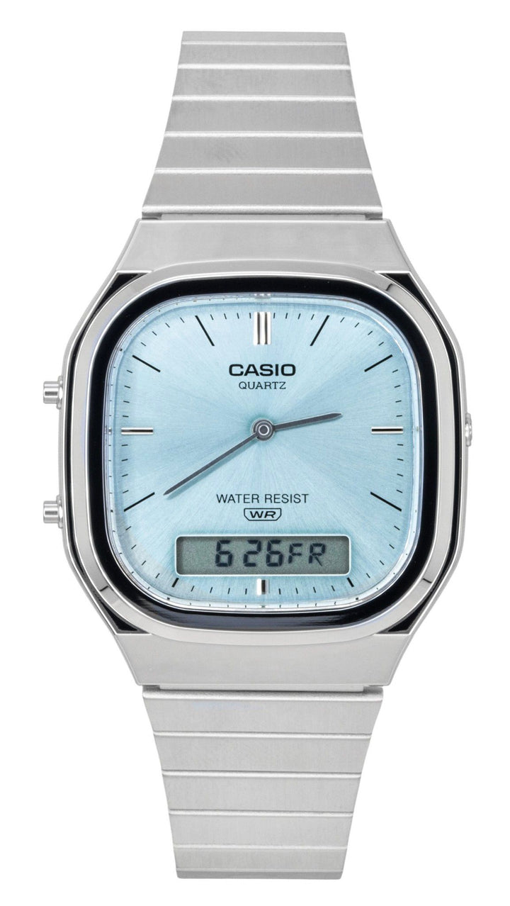 Casio Vintage Analog Digital Stainless Steel Light Blue Dial Quartz AQ-240E-2A Unisex Watch