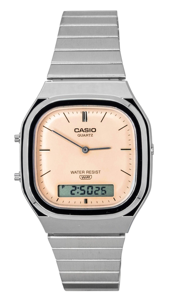 Casio Vintage Analog Digital Orange Dial Stainless Steel Quartz AQ-240E-4A Unisex Watch
