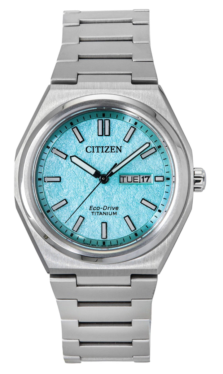 Citizen Zenshin Super Titanium Turquoise Dial Eco-Drive AW0130-85M 100M Men's Watch