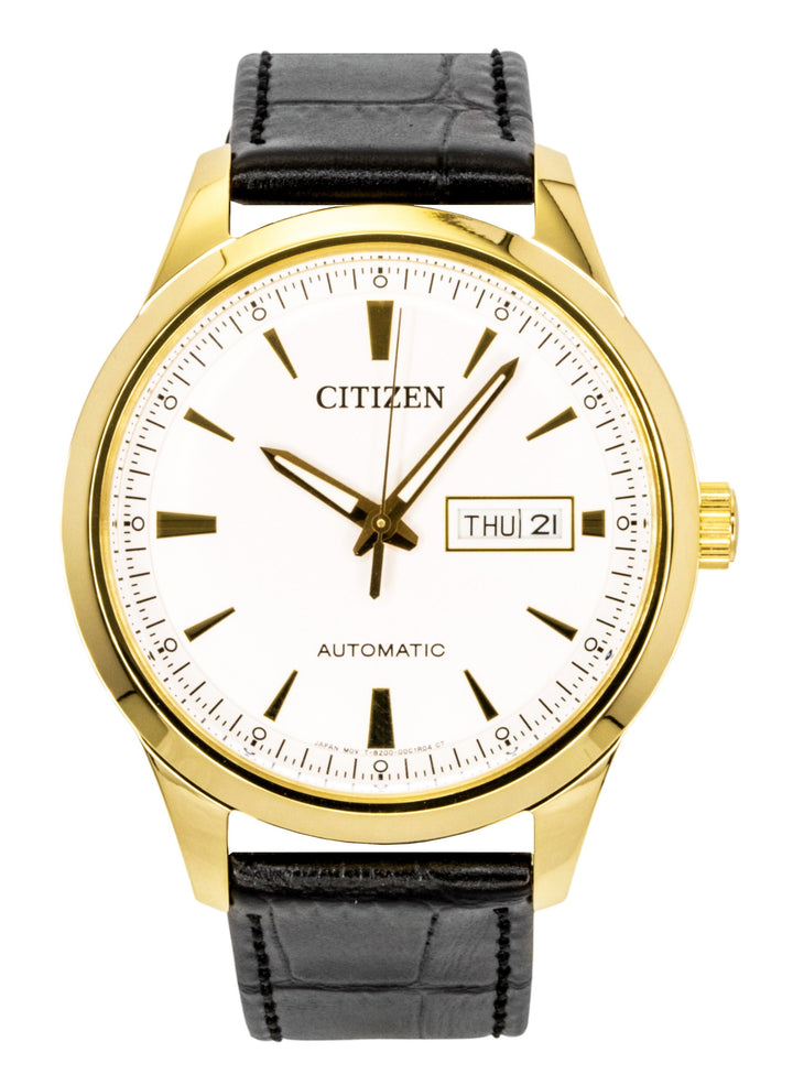Citizen Leather Strap White Dial Automatic NY4059-09A Men's Watch